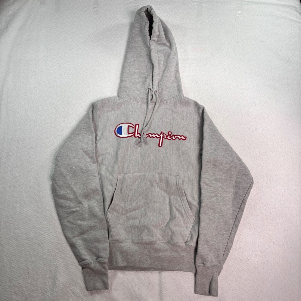 Champion Reverse Weave Hoodie XS Gray Embroidered Script Logo Sweatshirt